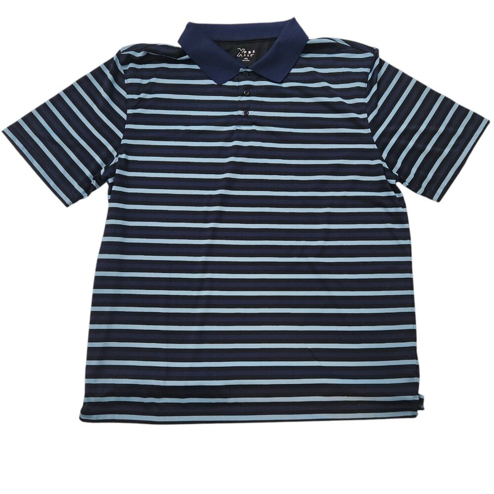 XPBX Pro Polo Shirt Blue Black Striped Short‎ Sleeve Golf Shirt XXL 2XL EUC